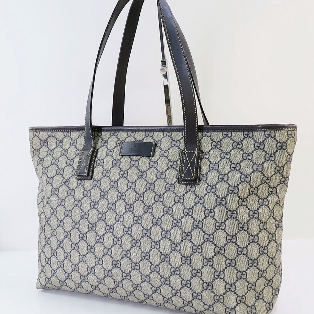 Gucci GG Supreme Monogram PVC Canvas & Leather Tote Navy - Picture 2 of 11